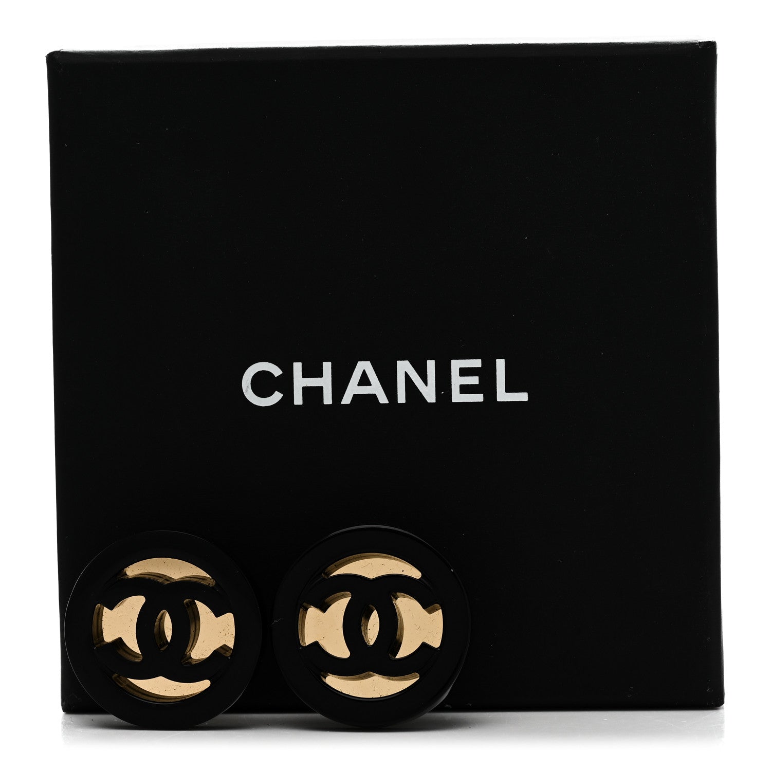 Chanel Resin CC Round Earrings Gold Black