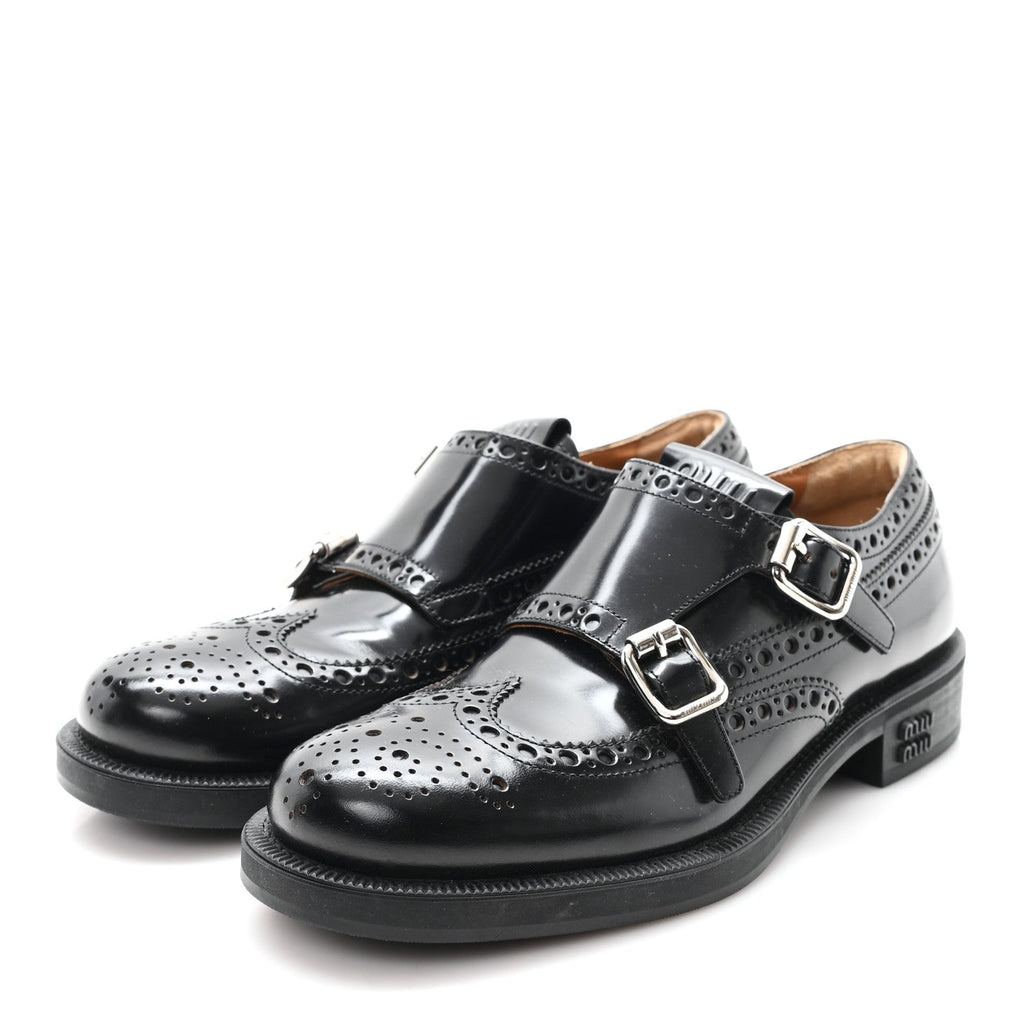 Miu Miu X CHURCH'S Shiny Calfskin Double Monk Loafer 36.5 Black