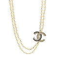 Chanel Pearl Crystal Lambskin CC Long Necklace Gold Black