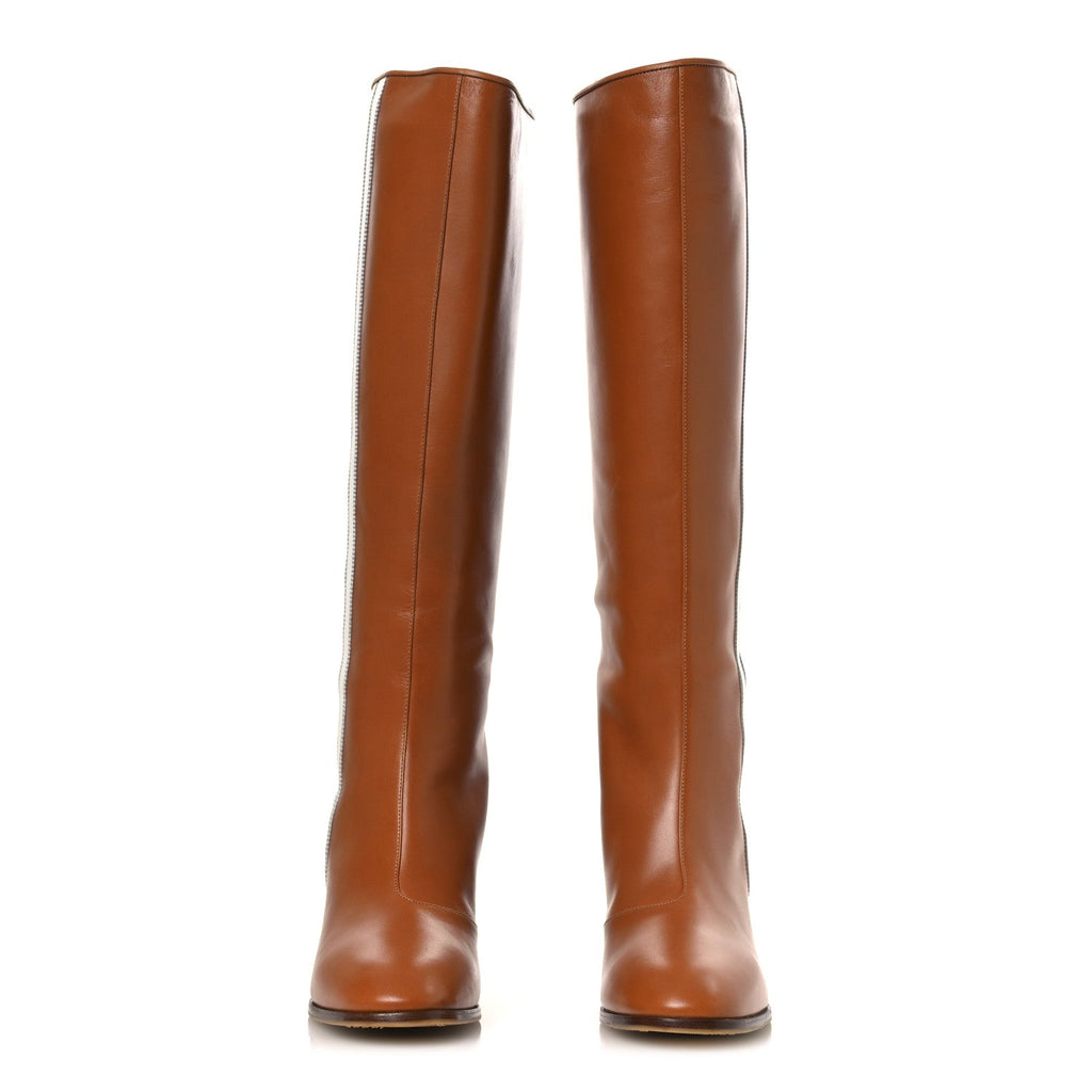 Gucci X ADIDAS Calfskin Elizabeth Knee Boots 40 Royal Cognac Great White