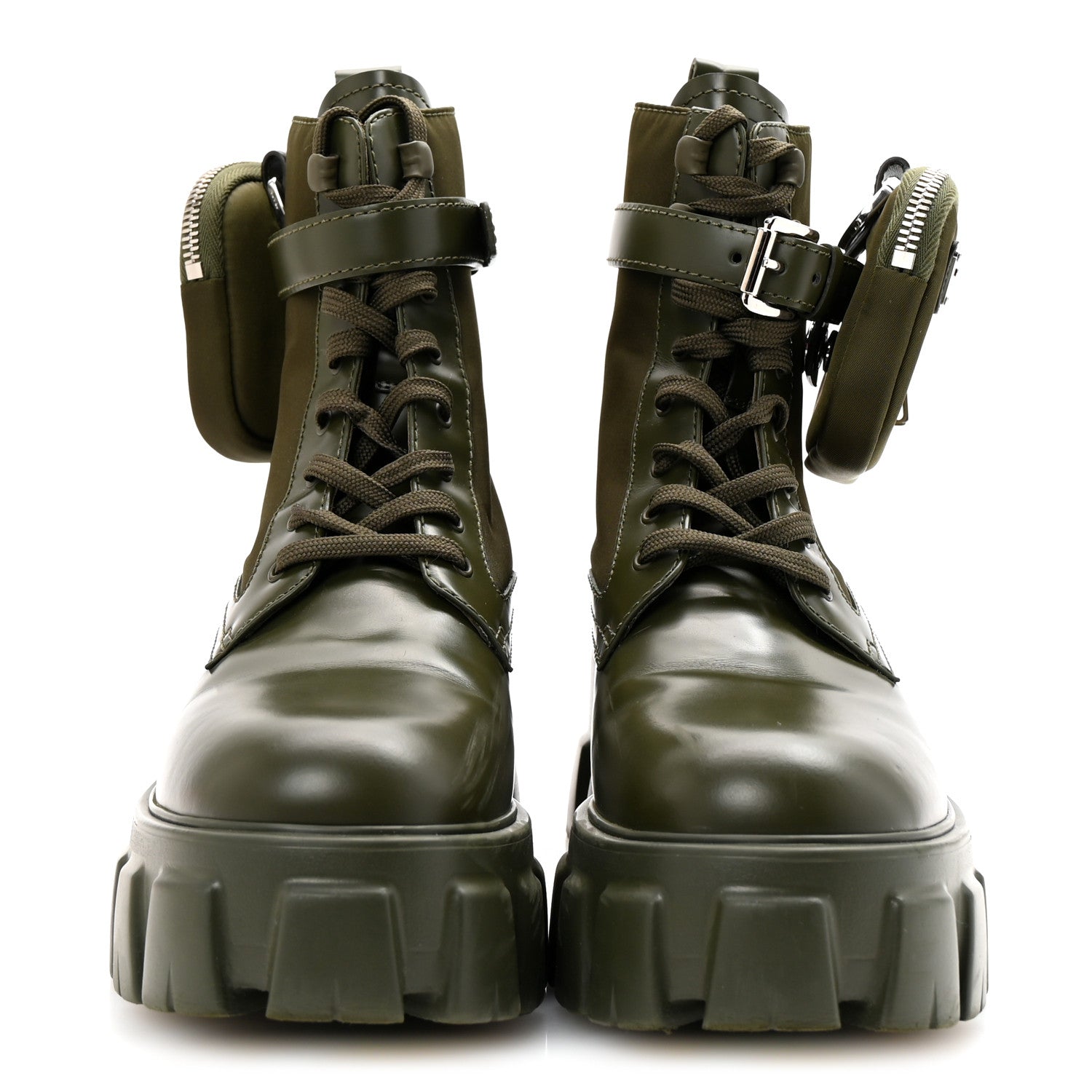 Prada Spazzolato Rois Re-Nylon Metal Triangle Logo Monolith Pouch Pocket 55mm Boots 37.5 Militare