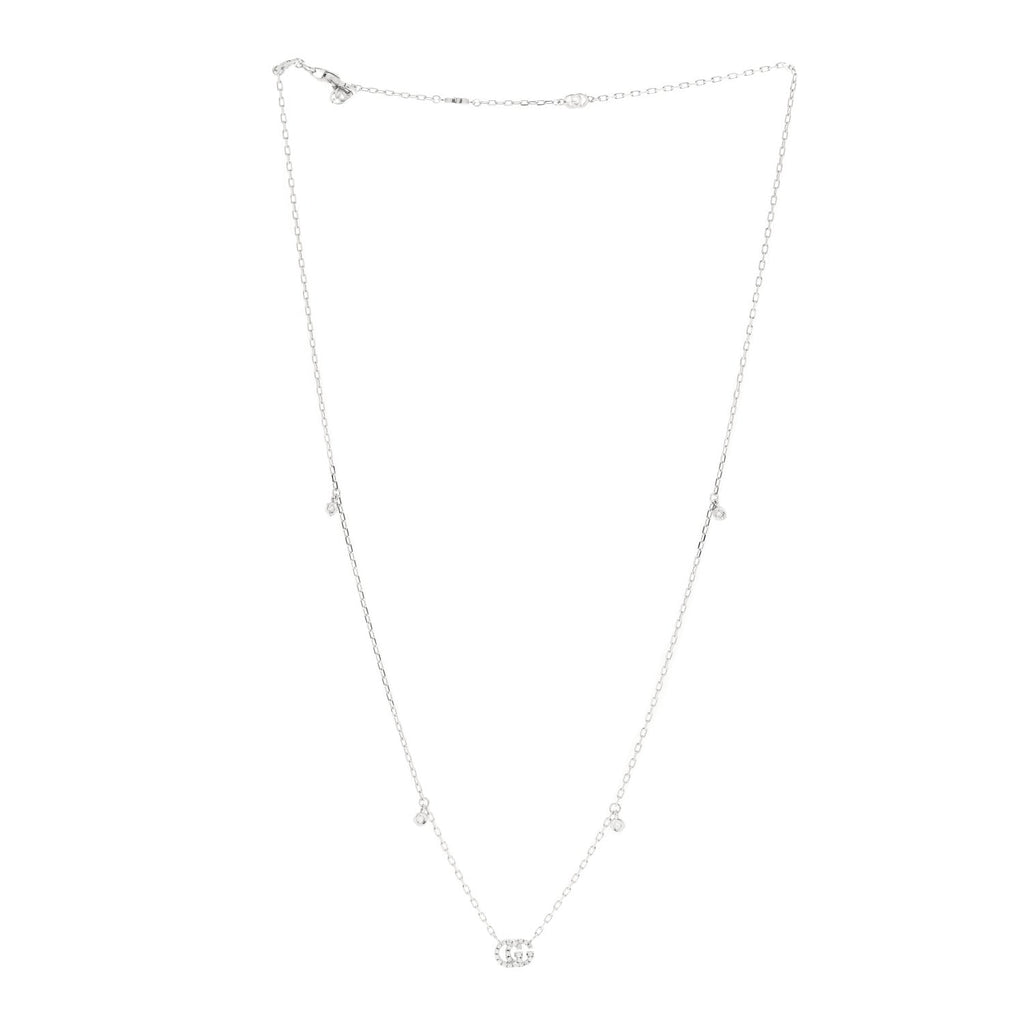 Gucci 18K White Gold Diamond Running GG Pendant Necklace