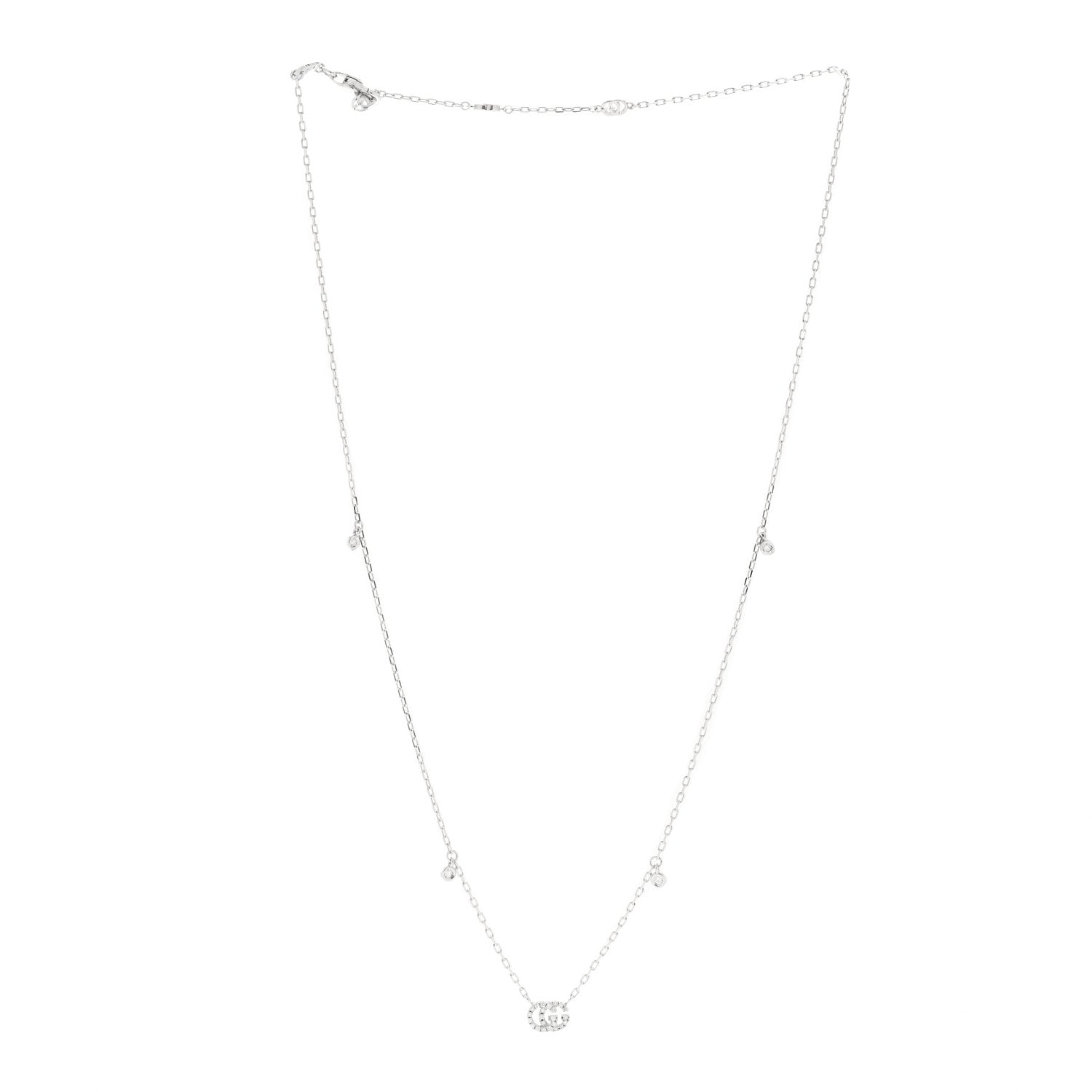 Gucci 18K White Gold Diamond Running GG Pendant Necklace
