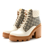 Gucci Apollo Calfskin GG Supreme Nappa Samoa Quilted Lace Up Ankle Boots 40 Mystic White Beige Ebony