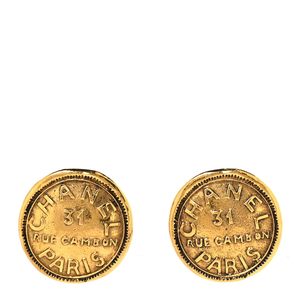 Chanel Metal Rue Cambon Clip On Earrings Gold