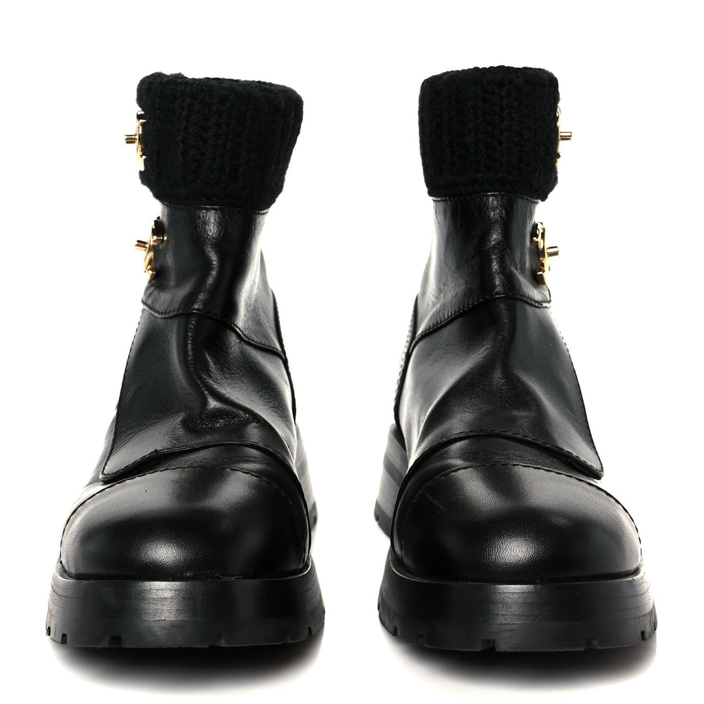 Chanel Calfskin Knit CC Short Boots 38 Black