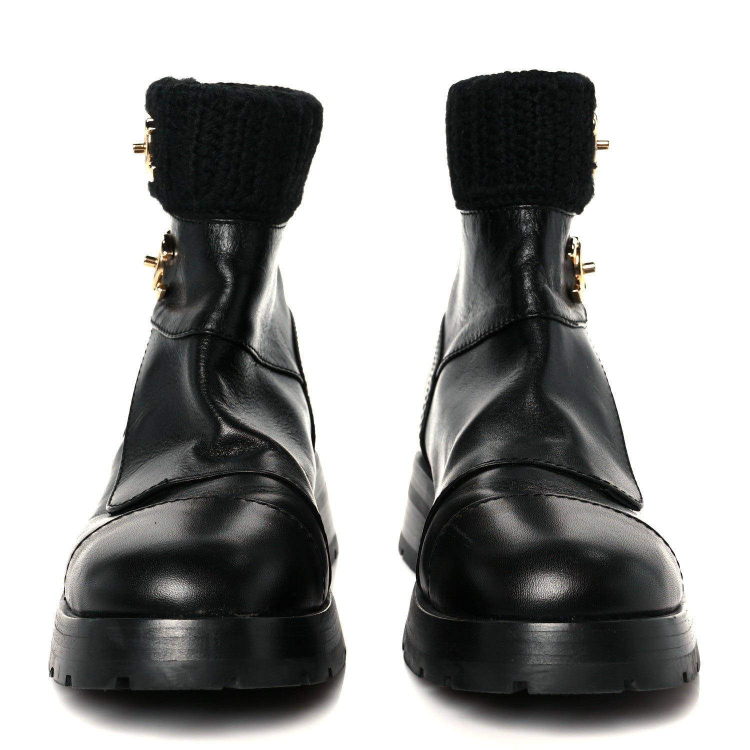 Chanel Calfskin Knit CC Short Boots 38 Black
