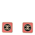 Chanel Metal Enamel CC Square Earrings Gold Pink Black