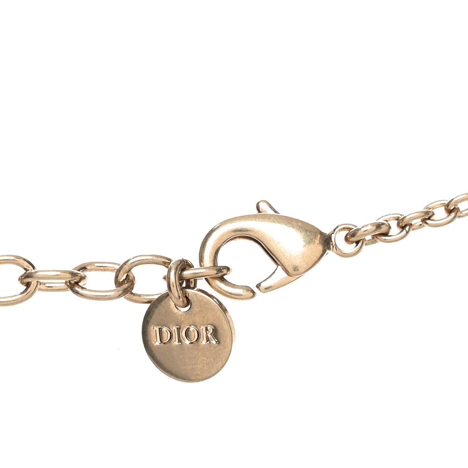 Christian Dior Metal Crystal Pearl CD Bow Necklace Gold