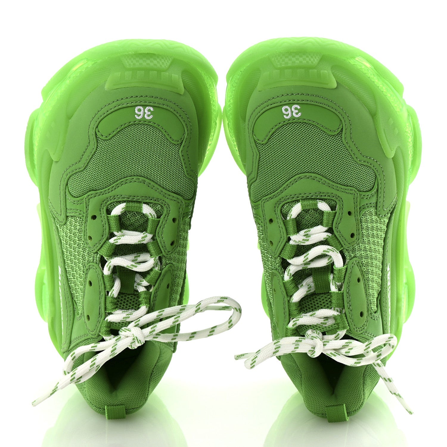Balenciaga Fabric Mesh Clear Sole Womens Triple S Sneakers 36 Fluo Green
