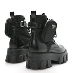Prada Spazzolato Rois Nylon Metal Triangle Logo Monolith Pouch Pocket 55mm Boots 37 Black