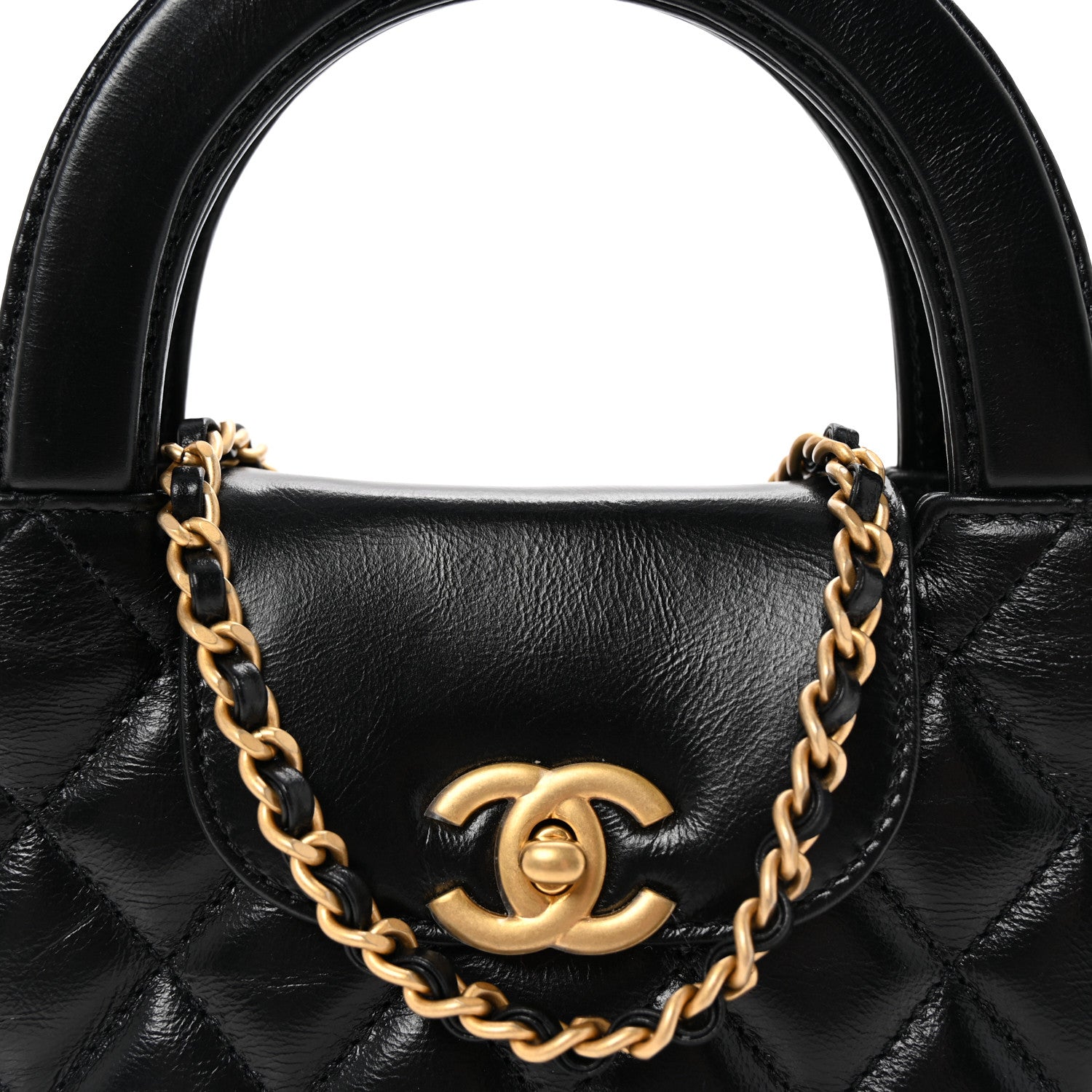 Chanel Shiny Aged Calfskin Quilted Nano Kelly Shopper Black