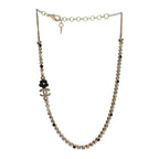 Chanel Crystal Pearl Glass Beaded CC Short Necklace Gold White Black