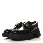 Gucci Magnum Calfskin Nappa Samoa Womens Horsebit Platform Chunky Lug Sole 40mm Loafers 40.5 Black