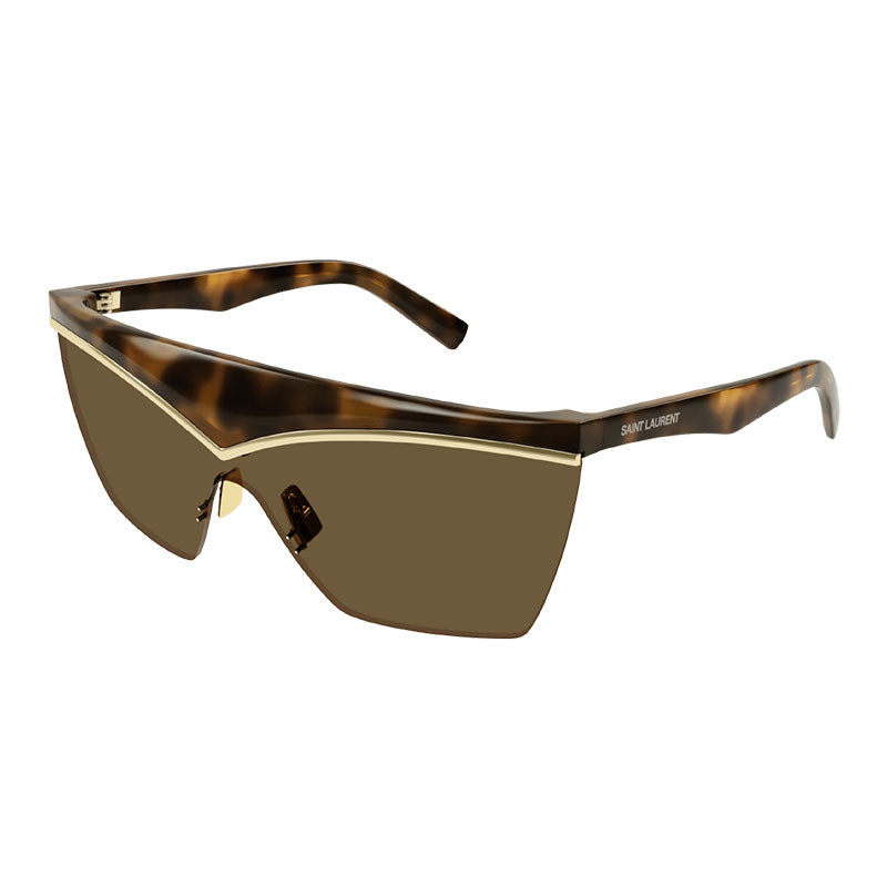 Saint Laurent Sunglasses Shield Semi Rim, Havana/Gold Frame and Brown Lens SL614MASK002