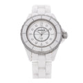 Chanel Stainless Steel Ceramic Diamond Mother of Pearl 33mm J12 Quartz Watch White