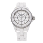 Chanel Stainless Steel Ceramic Diamond Mother of Pearl 33mm J12 Quartz Watch White