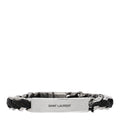 Saint Laurent Metal Leather Curb Chain Bracelet Oxidized Silver Black