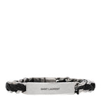 Saint Laurent Metal Leather Curb Chain Bracelet Oxidized Silver Black