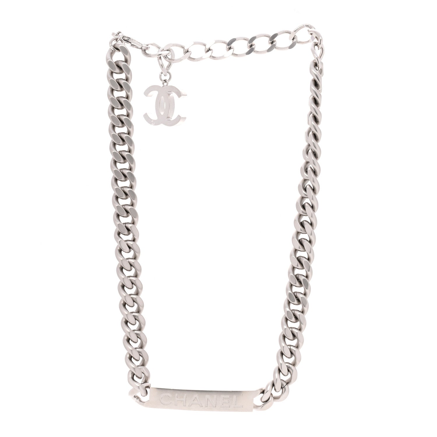 Chanel Oversized Chain Logo Short Necklace Silver