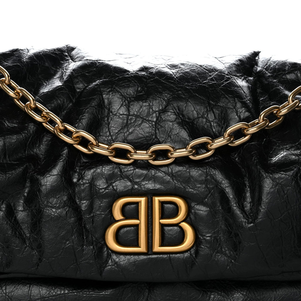 Balenciaga Arena Calfskin Medium Monaco Chain Shoulder Bag Black