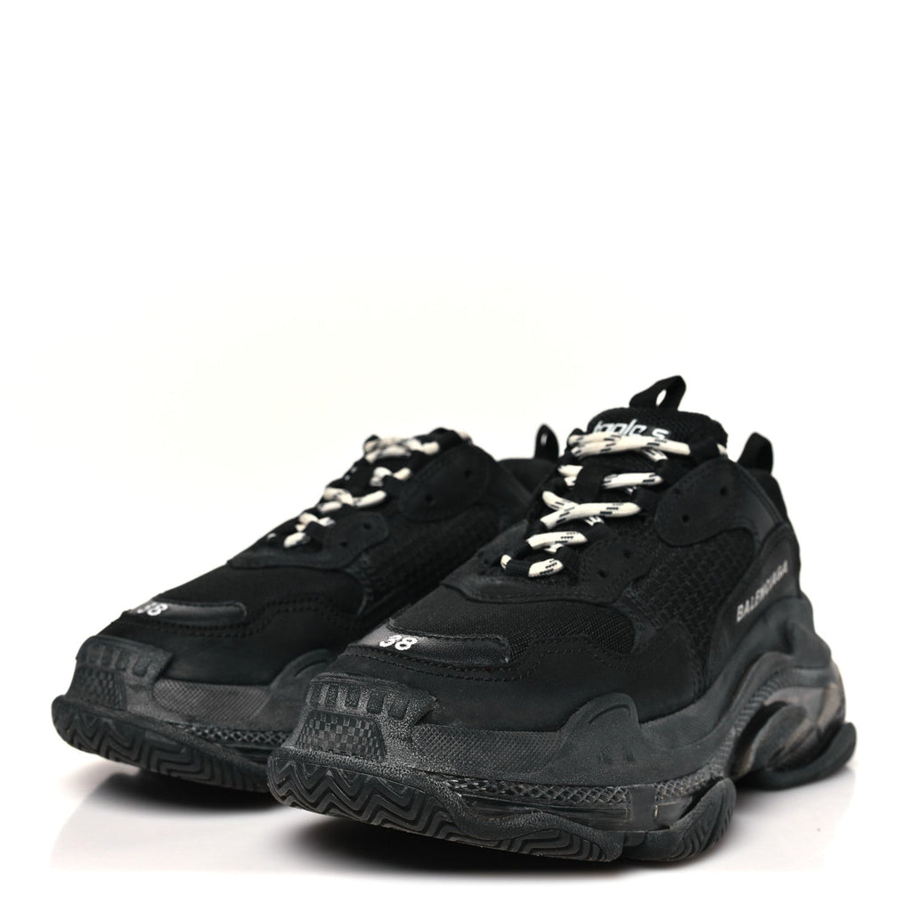 Balenciaga Fabric Mesh Clear Sole Womens Triple S Sneakers 38 Black
