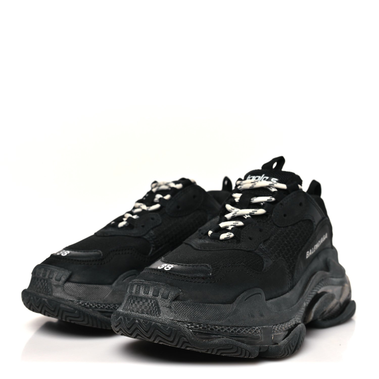 Balenciaga Fabric Mesh Clear Sole Womens Triple S Sneakers 38 Black