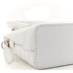 Balenciaga Calfskin Logo Crocodile Embossed Mini Ville Top Handle Bag White Black