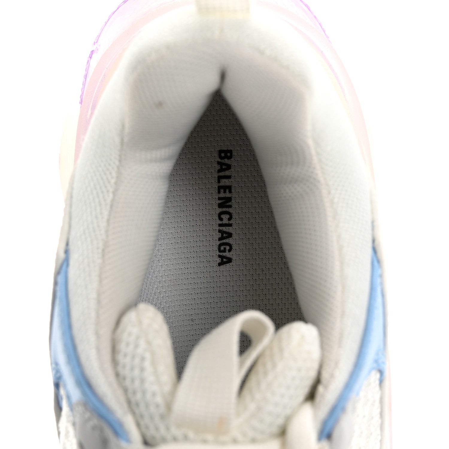 Balenciaga Fabric Mesh Clear Sole Womens Triple S Sneakers 36 Light Blue Grey Lilac White