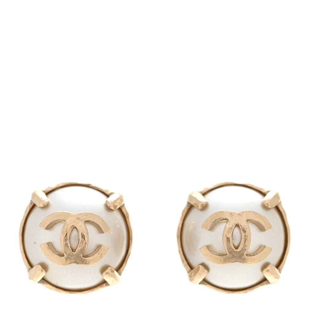 Chanel Pearl CC Clip On Earrings Gold