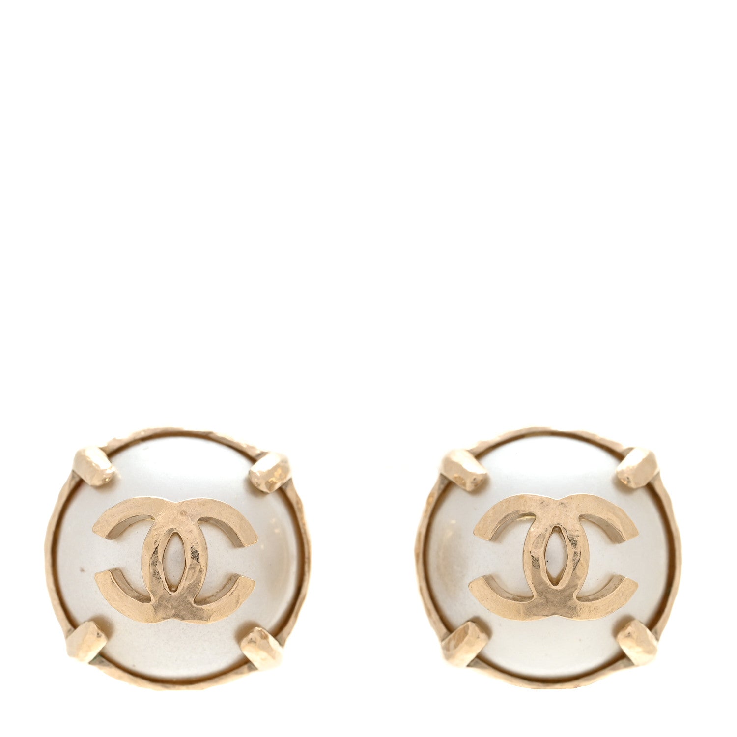 Chanel Pearl CC Clip On Earrings Gold