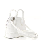Balenciaga Calfskin Logo Crocodile Embossed Mini Ville Top Handle Bag White Black