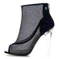 Chanel Mesh Crystal Open Toe Ankle Boots 40 Navy