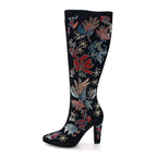 Saint Laurent Velvet Embroidered Claire Boots 36 Black