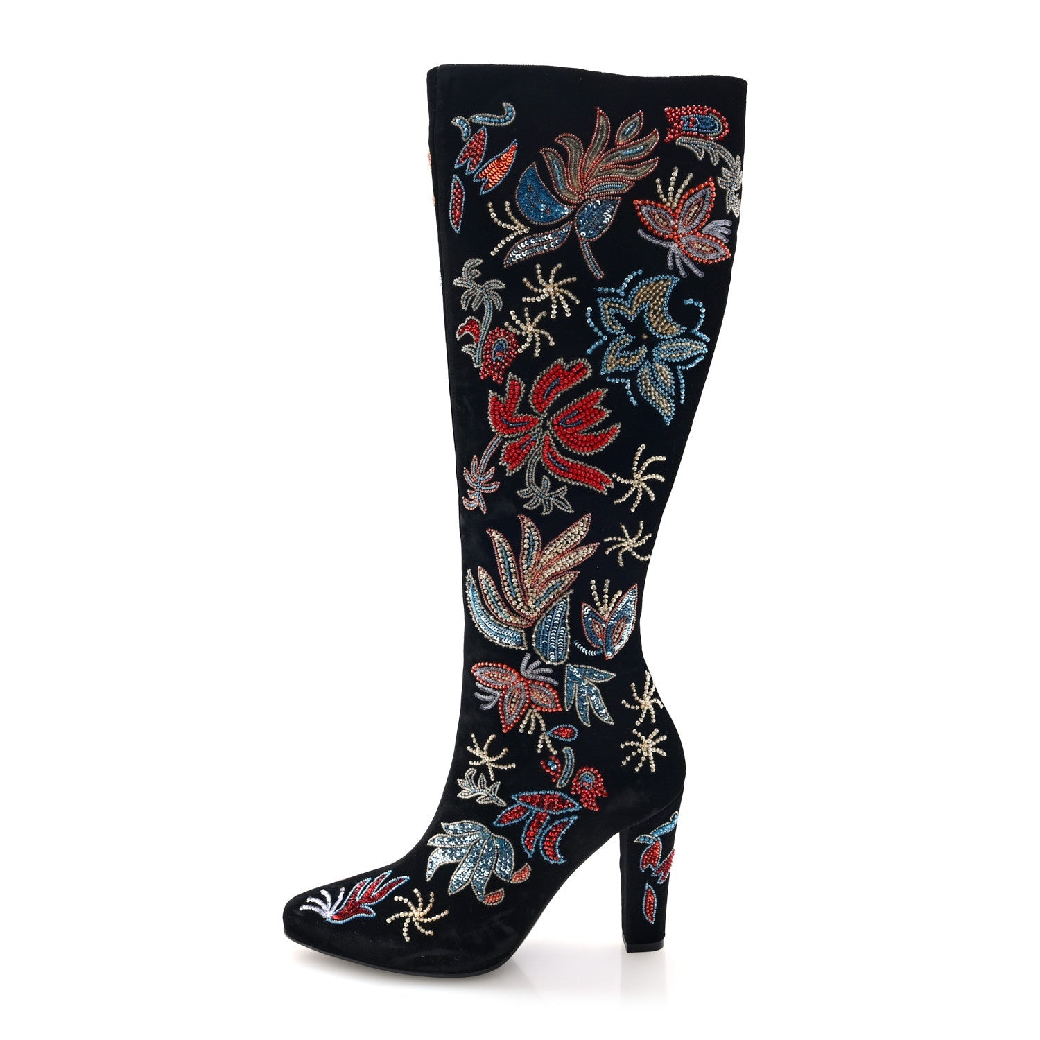 Saint Laurent Velvet Embroidered Claire Boots 36 Black