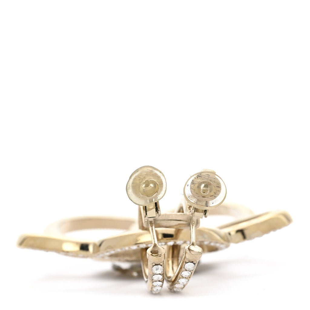 Chanel Resin Crystal CC Camellia Drop Single Clip On Earring Gold Black