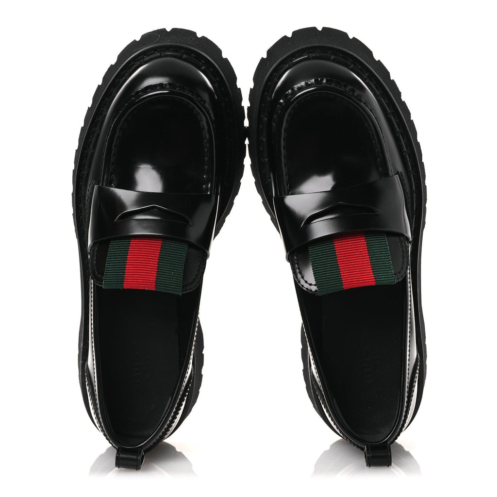 Gucci Spice Lux Womens Thea Web 20mm Platform Loafers 37 Black