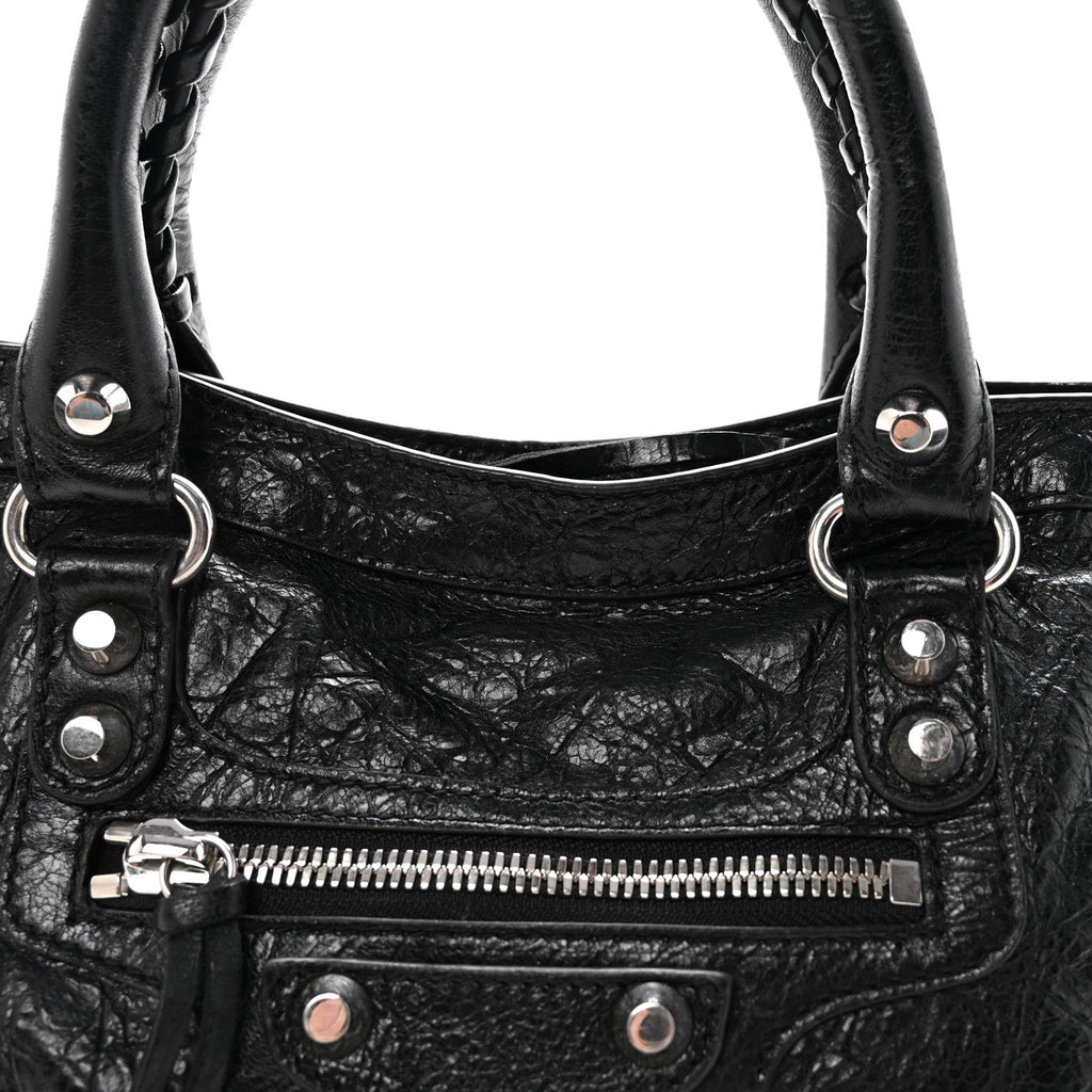 Balenciaga Agneau Arena Storico Silver Hardware Small Le City Black