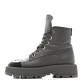 Chanel Calfskin CC Lace Up Combat Boots 39 Gray