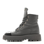 Chanel Calfskin CC Lace Up Combat Boots 39 Gray