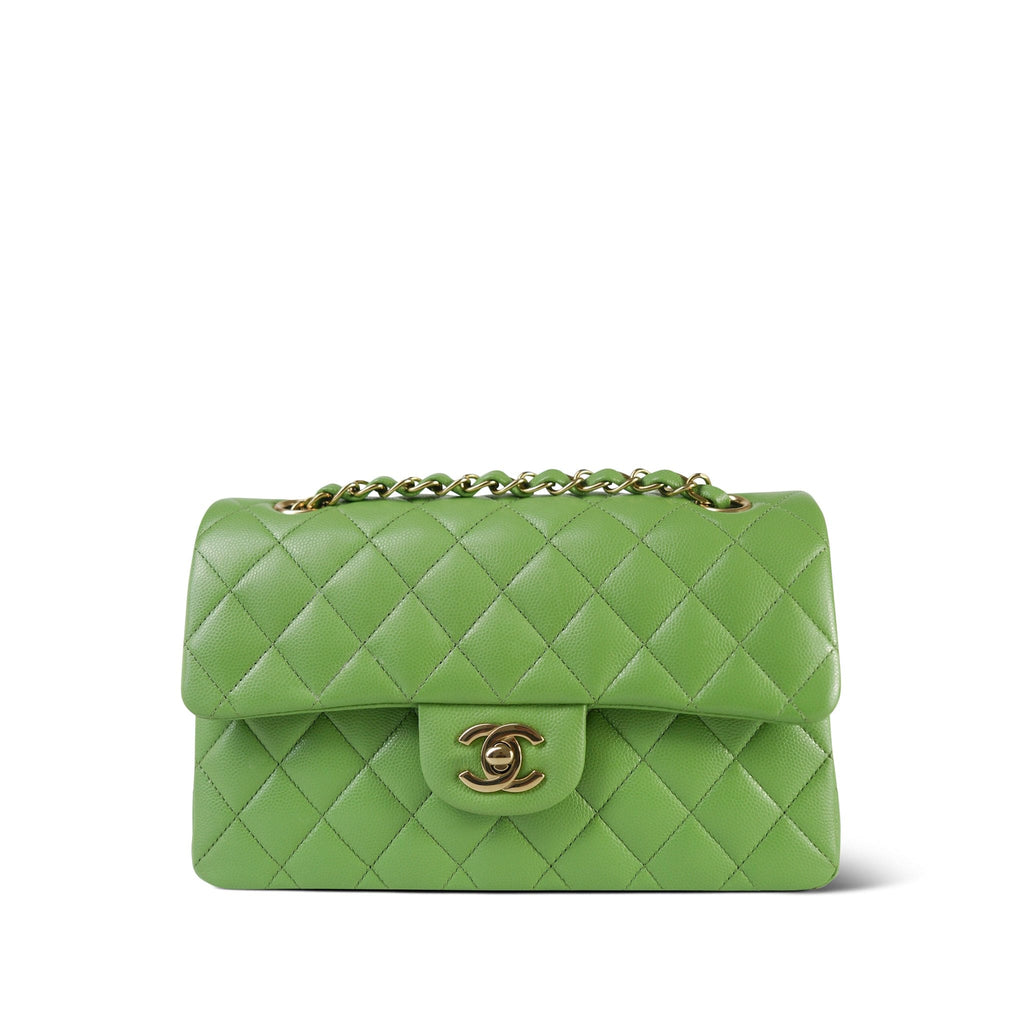 Chanel Green Caviar Quilted Classic Flap Small Light Gold Hardware