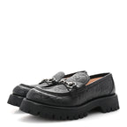 Gucci Piuma Calfskin Embossed Womens Platform Lug Sole Loafers 40 Black