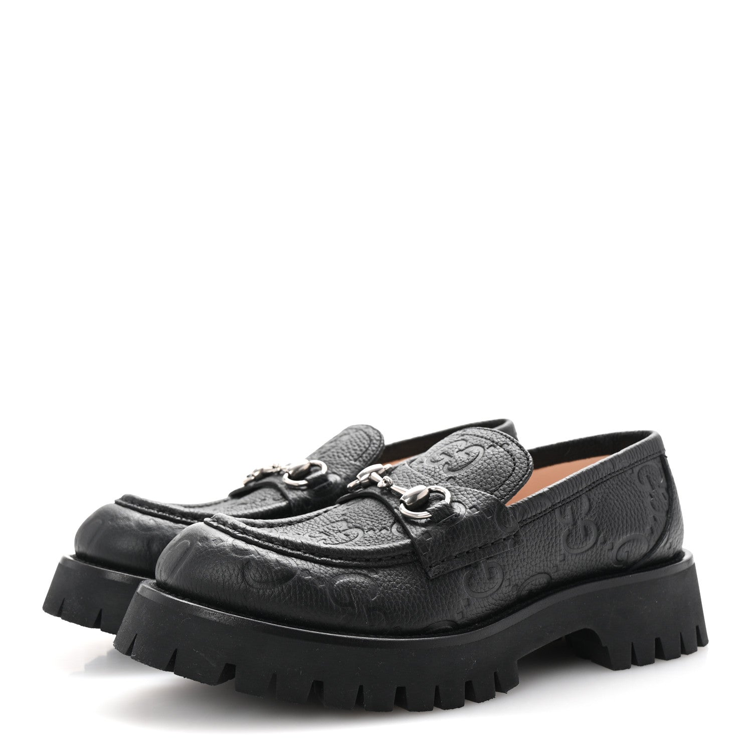 Gucci Piuma Calfskin Embossed Womens Platform Lug Sole Loafers 40 Black