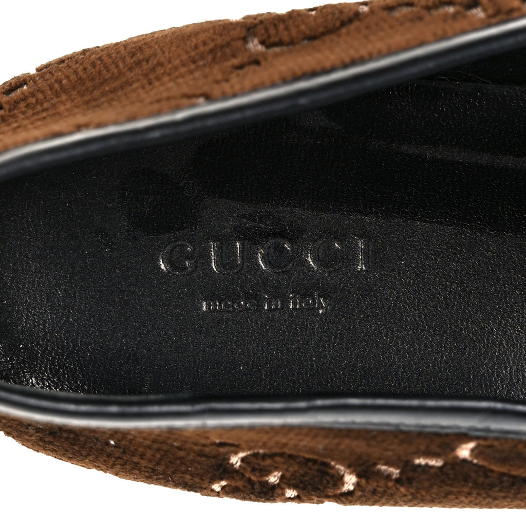 Gucci Velvet GG Monogram Horsebit Womens Jordaan Loafers 40 Brown Black