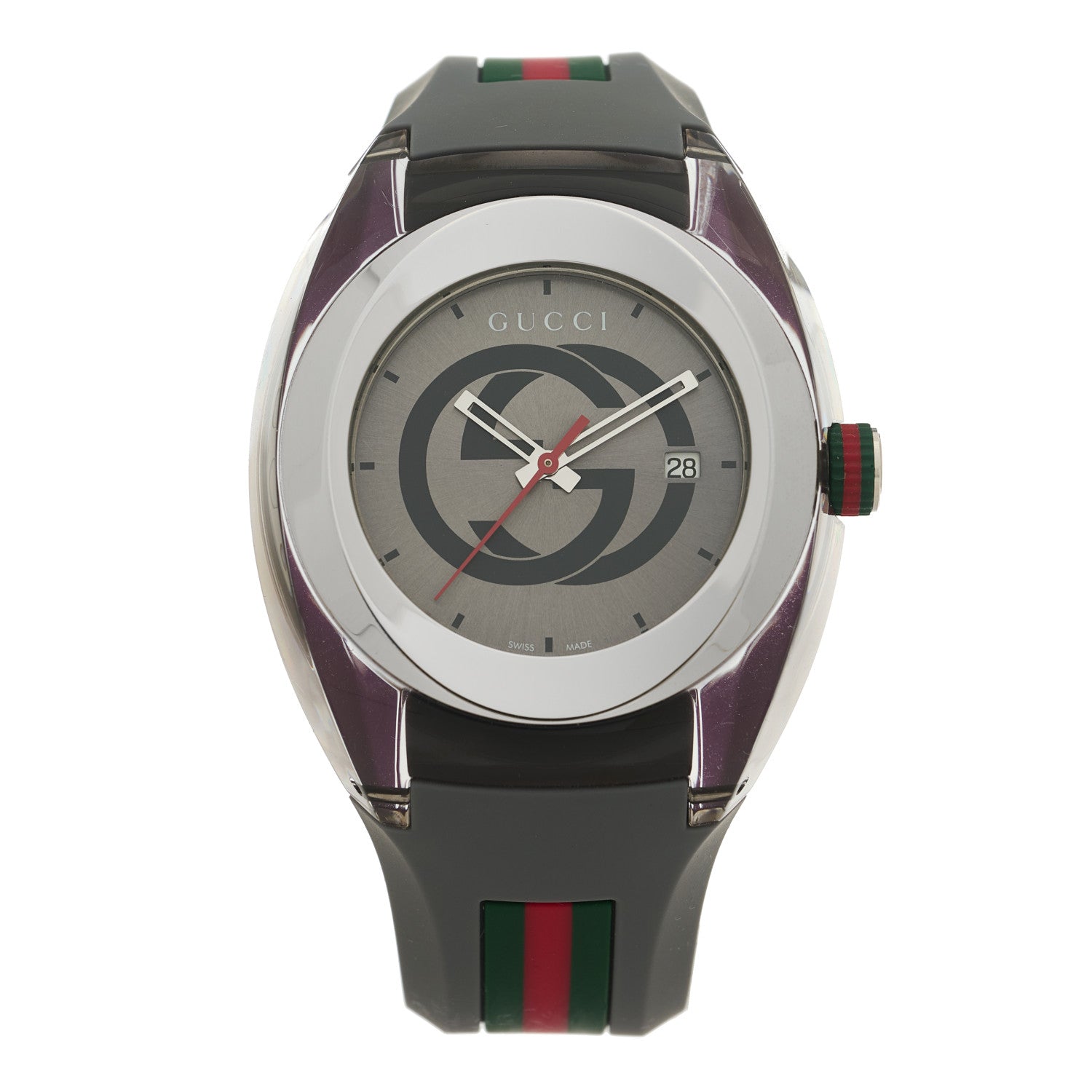 Gucci Stainless Steel Rubber 46mm Sync Web Quartz Watch Grey