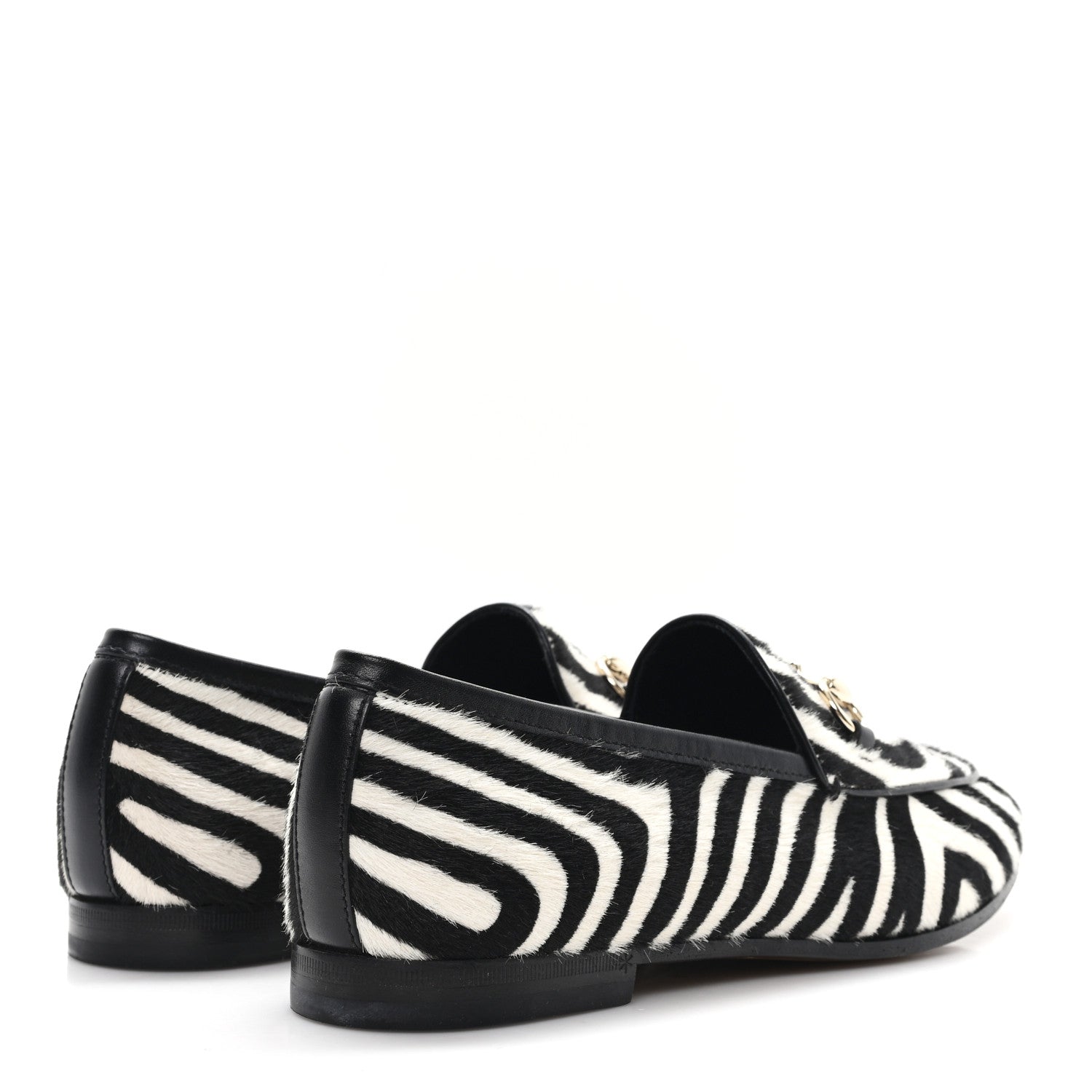Gucci Pony Hair Zebra Print Womens Horsebit Moccasin Loafers 37.5 Black White