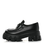 Prada Spazzolato Rois Metal Triangle Logo Monolith 55mm Loafers 39 Black
