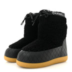 Chanel Tweed Shearling Sheepskin Drawstring Snow Ankle Boots 36 Black