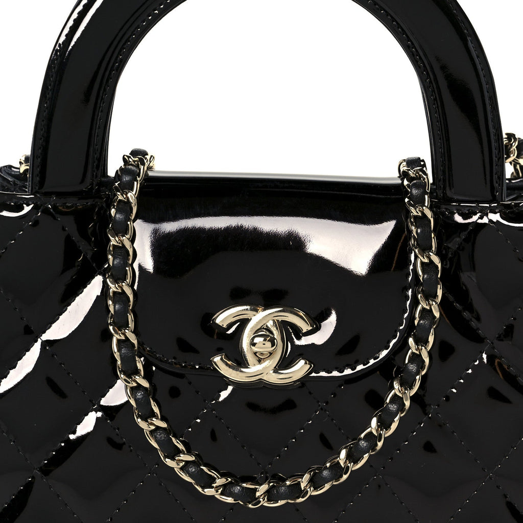 Chanel Mirror Calfskin Quilted Nano Kelly Shopper Black