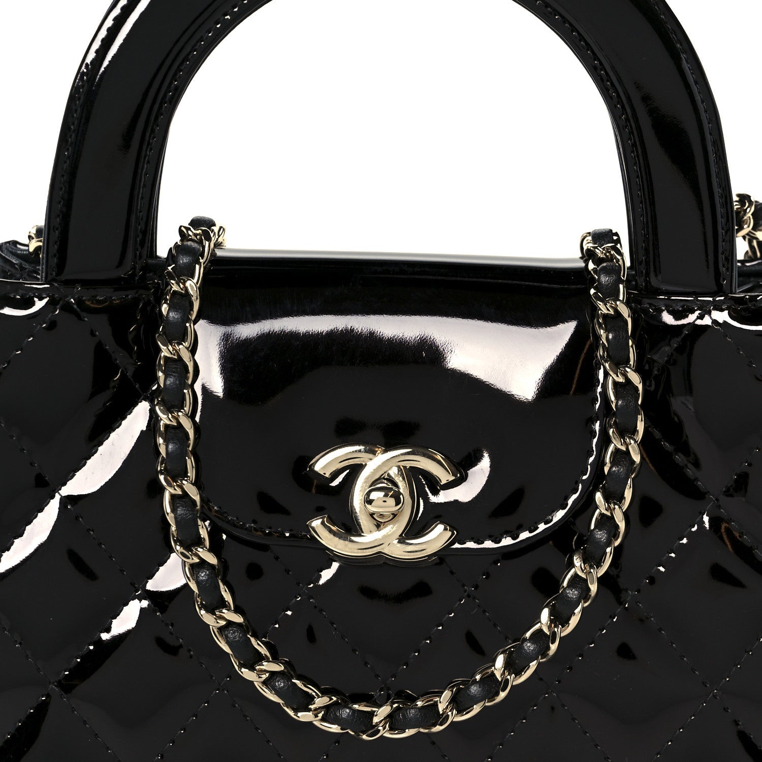Chanel Mirror Calfskin Quilted Nano Kelly Shopper Black